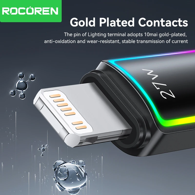 Rocoren PD 27W USB C Lighting Data Cable for iPhone 14 13 12 11 Pro Max Fast Charging 2.4A USB2.0 Data Cord for iPad Pro Wire