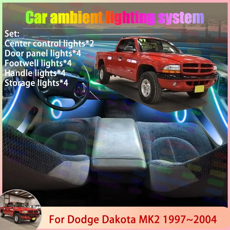

For Dodge Dakota MK2 2th 1997~2004 1998 1999 2000 2/18 in 1 Car Atmosphere Light Lamp RGB Shade Ensemble Streamer Atmosphere Set