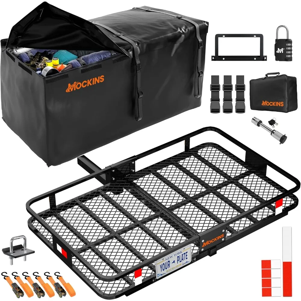 

60"x36"x6" XL Trailer Hitch Cargo Carrier & 35 Cu Ft Hitch Cargo Carrier Bag | 500 Lbs. Capacity Folding Luggage Rack for SUV,