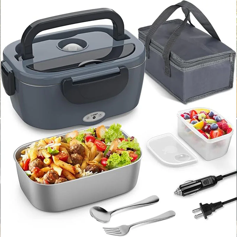 

Electric Lunch Box Food Heater 1.5L Stainless Steel Heating Lunch Box with Fork Spoon and Insulation Bag for Car Use