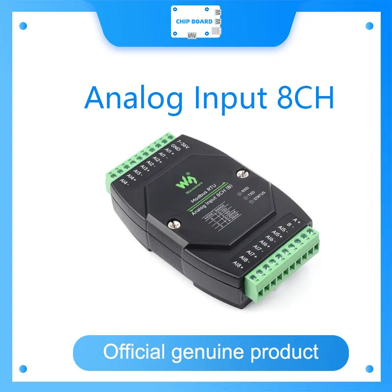 Waveshare Industrial Modbus RTU Analog Input 8CH, Modbus RTU, 12-bit High-precision, Supports Voltage And Current Acquisition