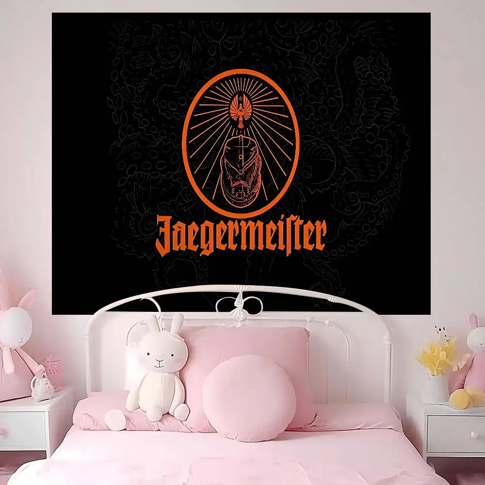 J-Jagermeisteres Logo Printed Large Wall Tapestry Hanging Tarot Hippie Wall Rugs Dorm Home Decor