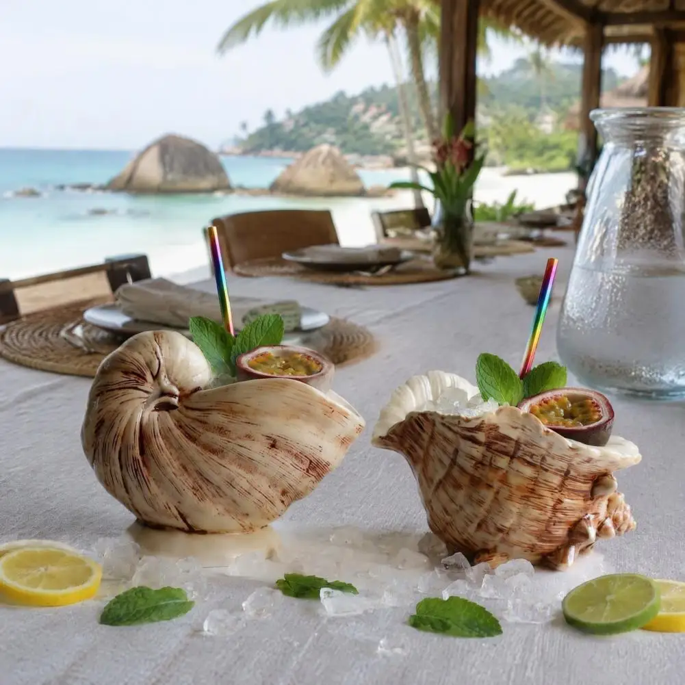 Handmade Ceramic Planter Ceramic Tiki Mugs Conch Ceramic Mug Tropical Bar Cocktail Glass Decorative Flower Pot for Island Party