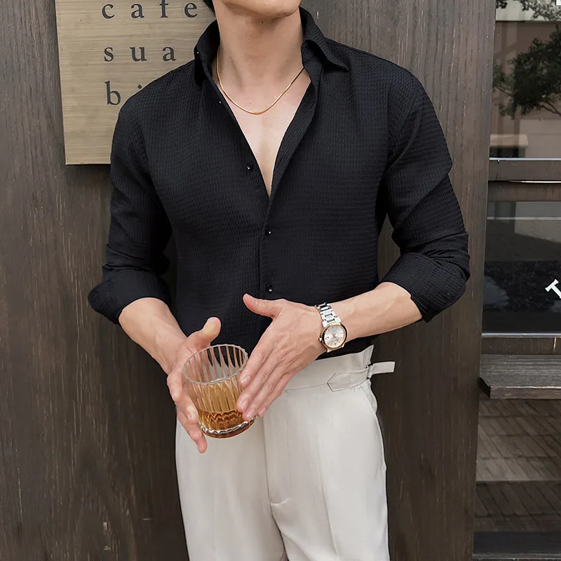 Autumn White Fleece Long Dress Shirt Men's, Fashion Slim Men Shirts,QJ  CINGA Brand New Male Top Lace Stitching Decoration Camisa - AliExpress  200000343