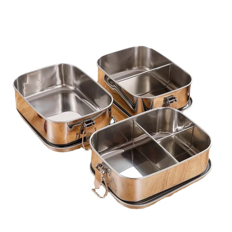 

304 Stainless Steel Double Buckle Rectangular Covered Fresh-keeping Lunch Box, Cafeteria Sample Steamed Chinese Lunch Box