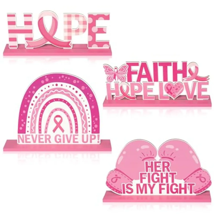 Breast Cancer Awareness Centeroieces 4pcs Breast Cancer Pre Theme Centerpieces Pink Ribbon Boxing Glove Design Detachable Wood