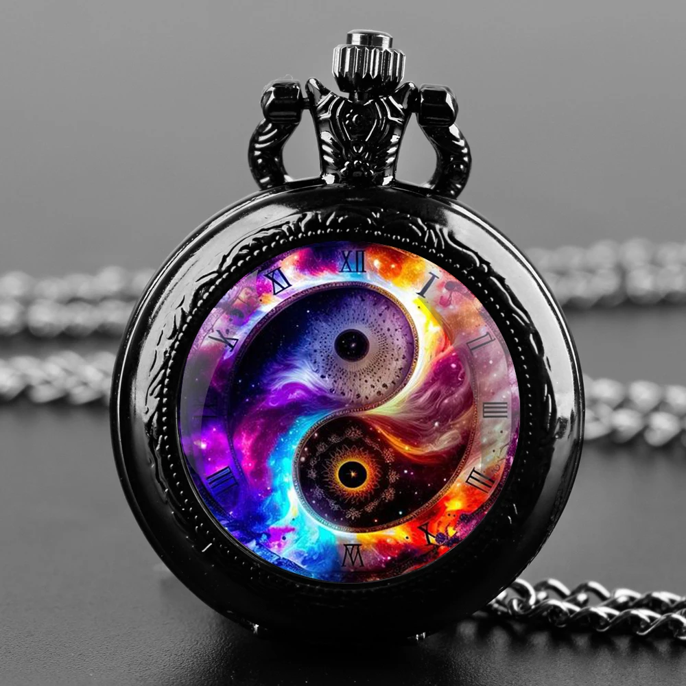 

Retro Yin and Yang Clock Design Quartz Pocket Watch Vintage Pendant Clock Nostalgic Portable Chain Watches Gift for Men Kids