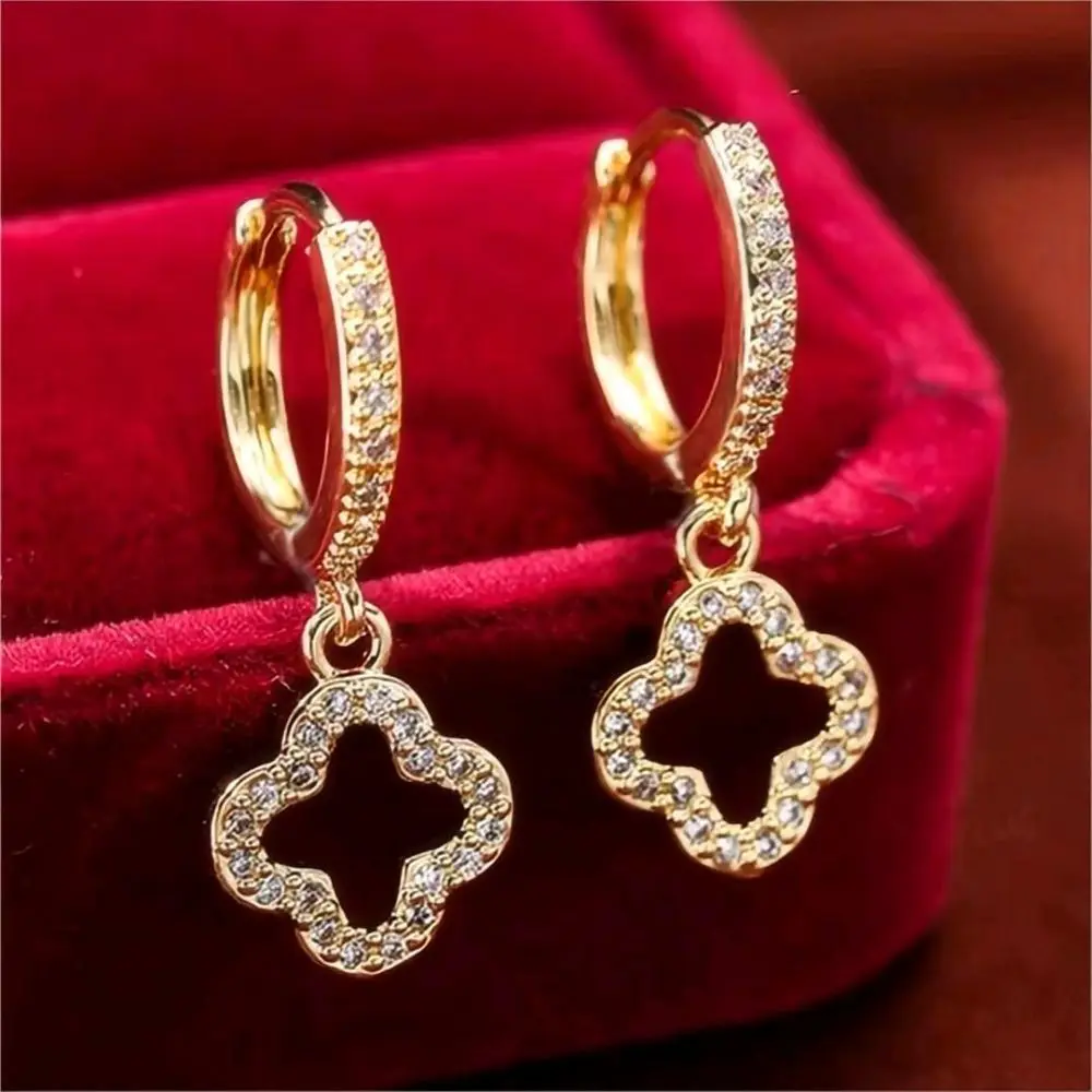 Fashion, luxury and sweet design, full diamond, 18K gold-plated four-leaf clover earrings, daily commuting, Joker 2023 selection
