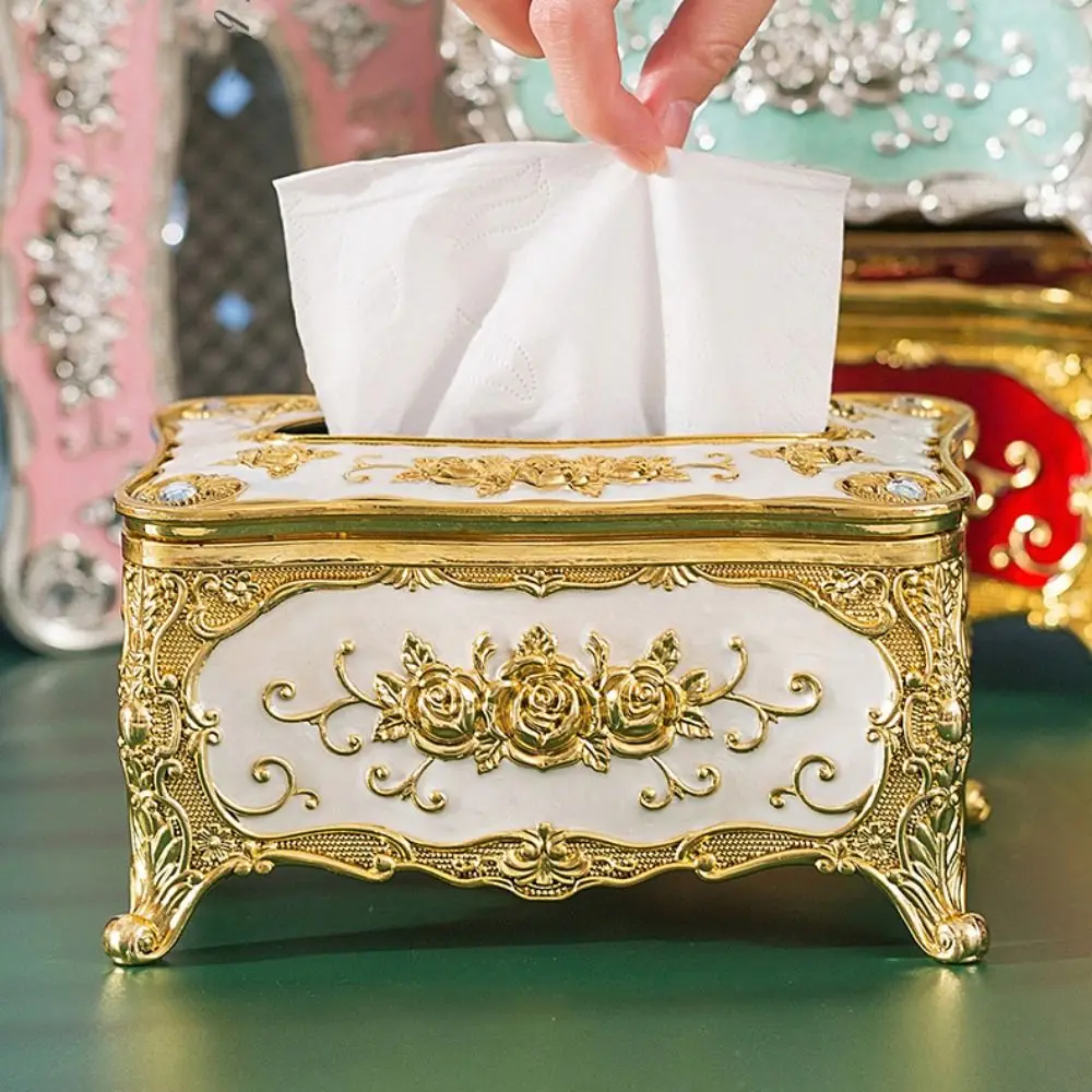 

European Style Tissue Box Holder Rose Pattern Plastic Napkin Holder Light Luxury Tissue Dispenser Restaurants
