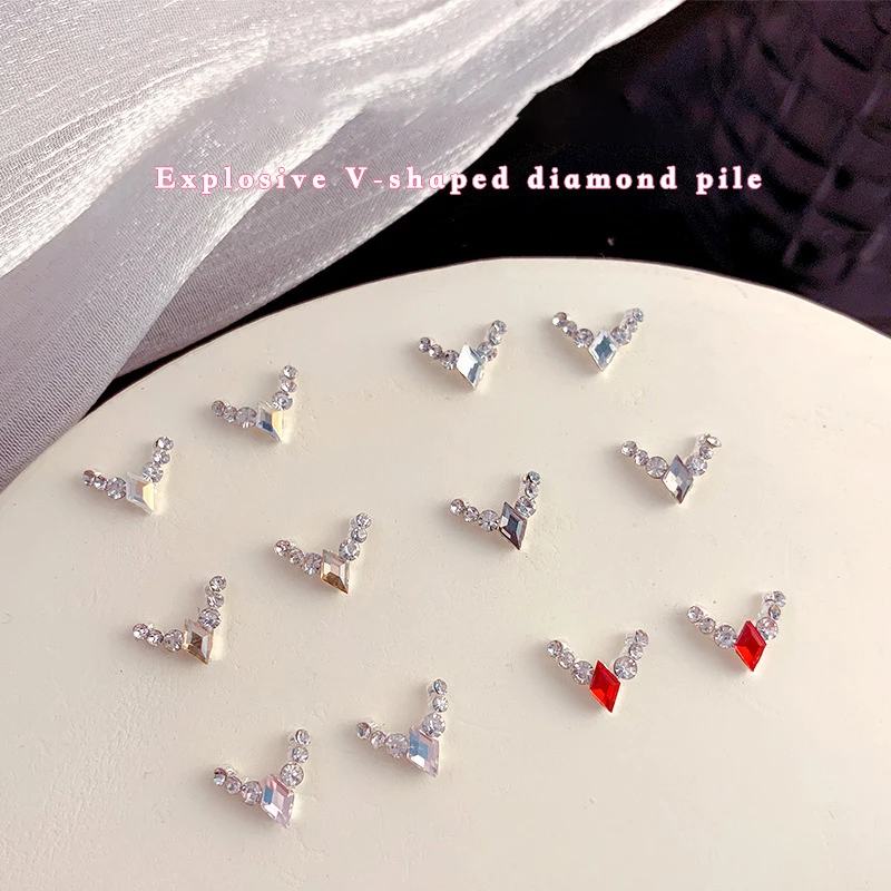 5Pcs Glitter Diamond Nail Charms 3D V-shaped Charms For Nails Gems Nail Art Decoration Supplies