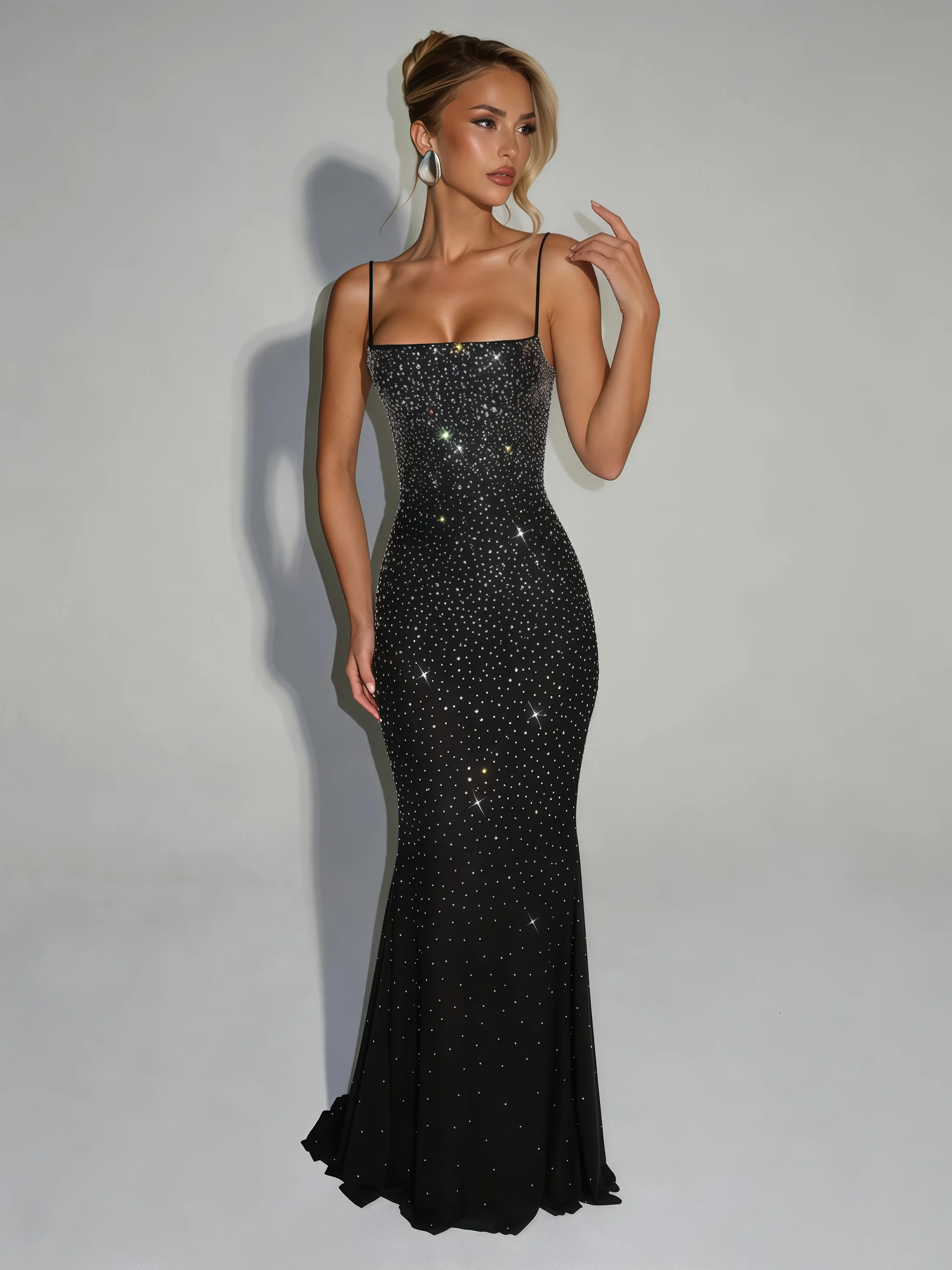 

Black Luxury Rhinestone Backless Evening Dresses Sexy Off Shoulder Lace Up Bodycon Formal Cocktail Prom Red Carpet Vestidos