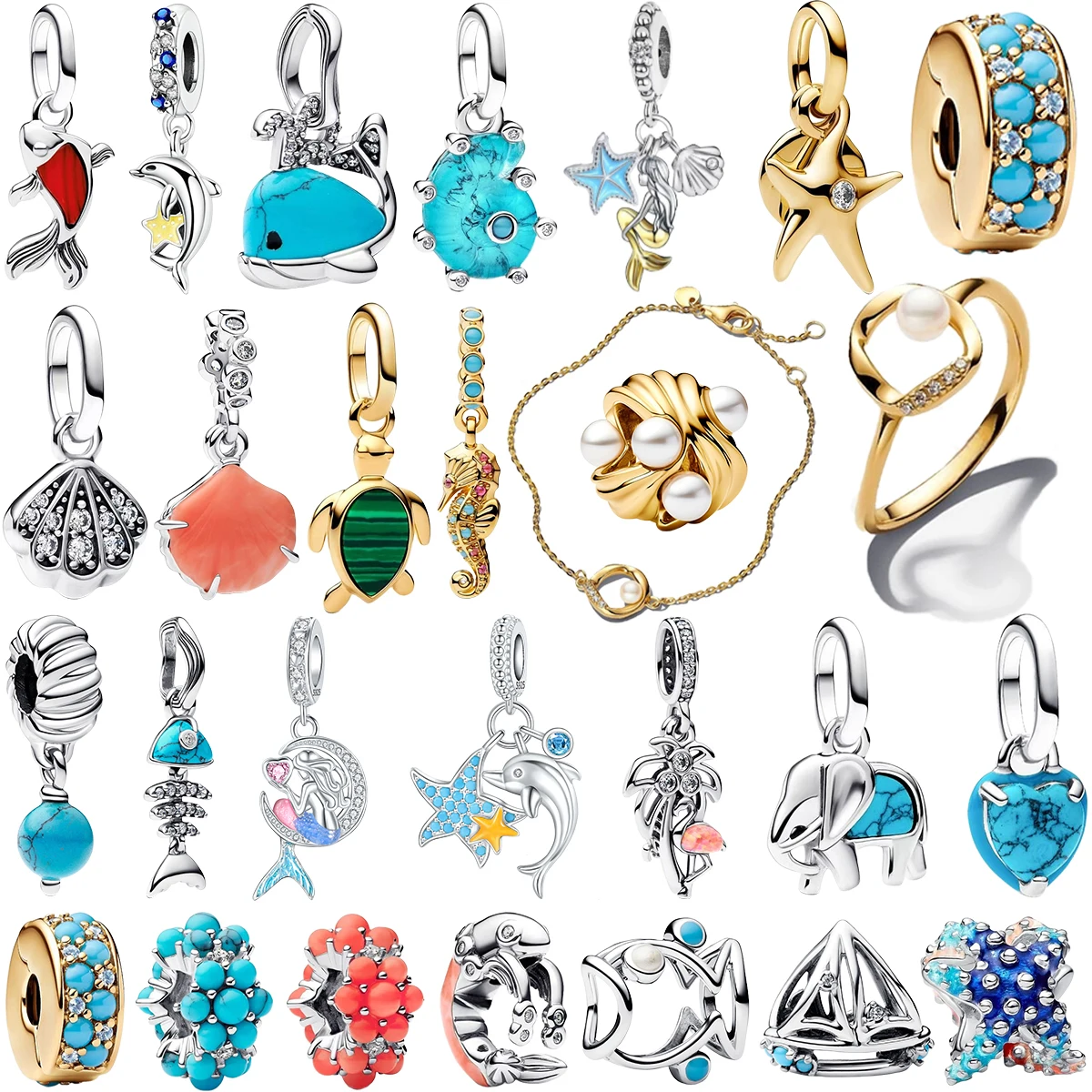 

Сверкающие стерлингового серебра 925 пробы, красочные морская звезда, крабовая ракушка, висячие бусины, подходят для оригинального браслета, ювелирные изделия, подарок «сделай сам»