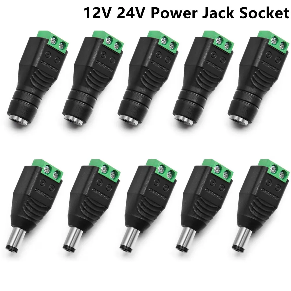 DC Power Connector 5.5mm x 2.1mm 12V 24V Power Jack Socket for Led Strip CCTV Security Camera Cable Wire Ends Plug Adapter