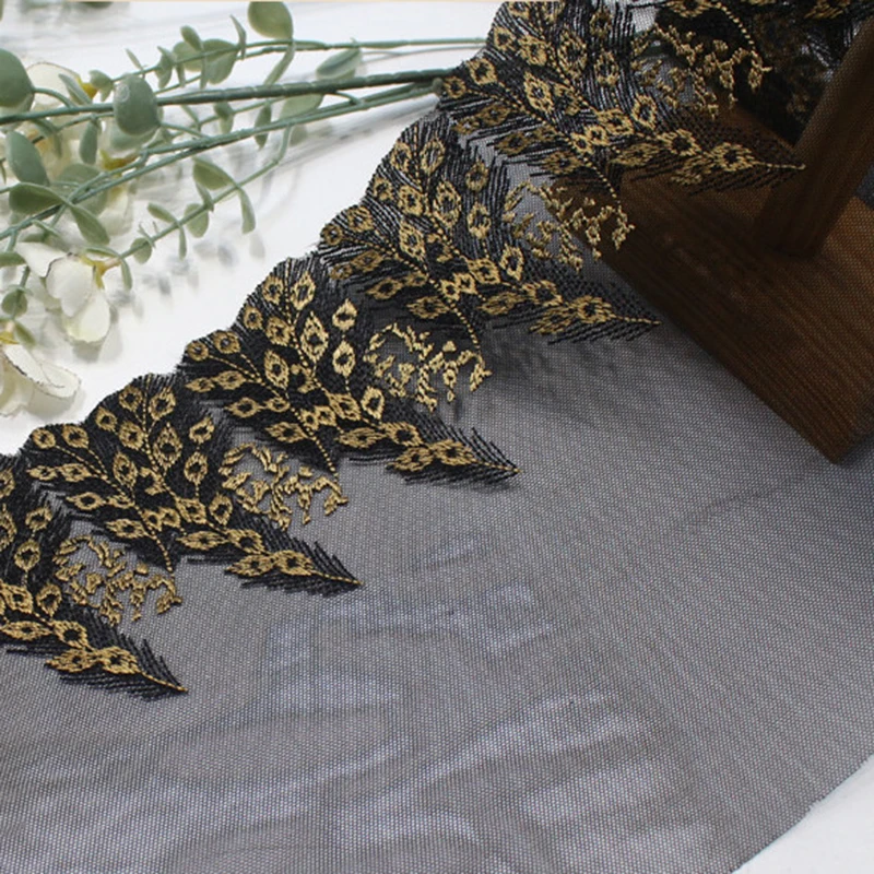 

39Yards Black Golden Embroidered Tulle Lace Trim , Mesh Lace Diy Craft Clothes Dress Sewing Fabric Garment Accessories