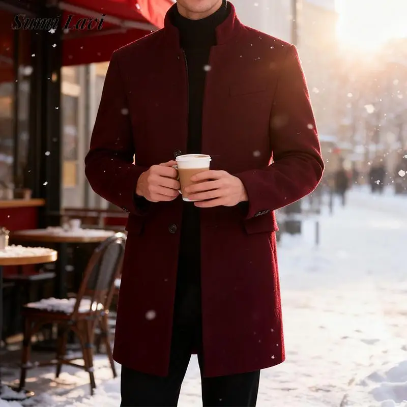 

2025 Autumn Winter New Casual Outerwear Mens Vintage Solid Color Thick Woolen Jackets For Men Daily Leisure Overcoats