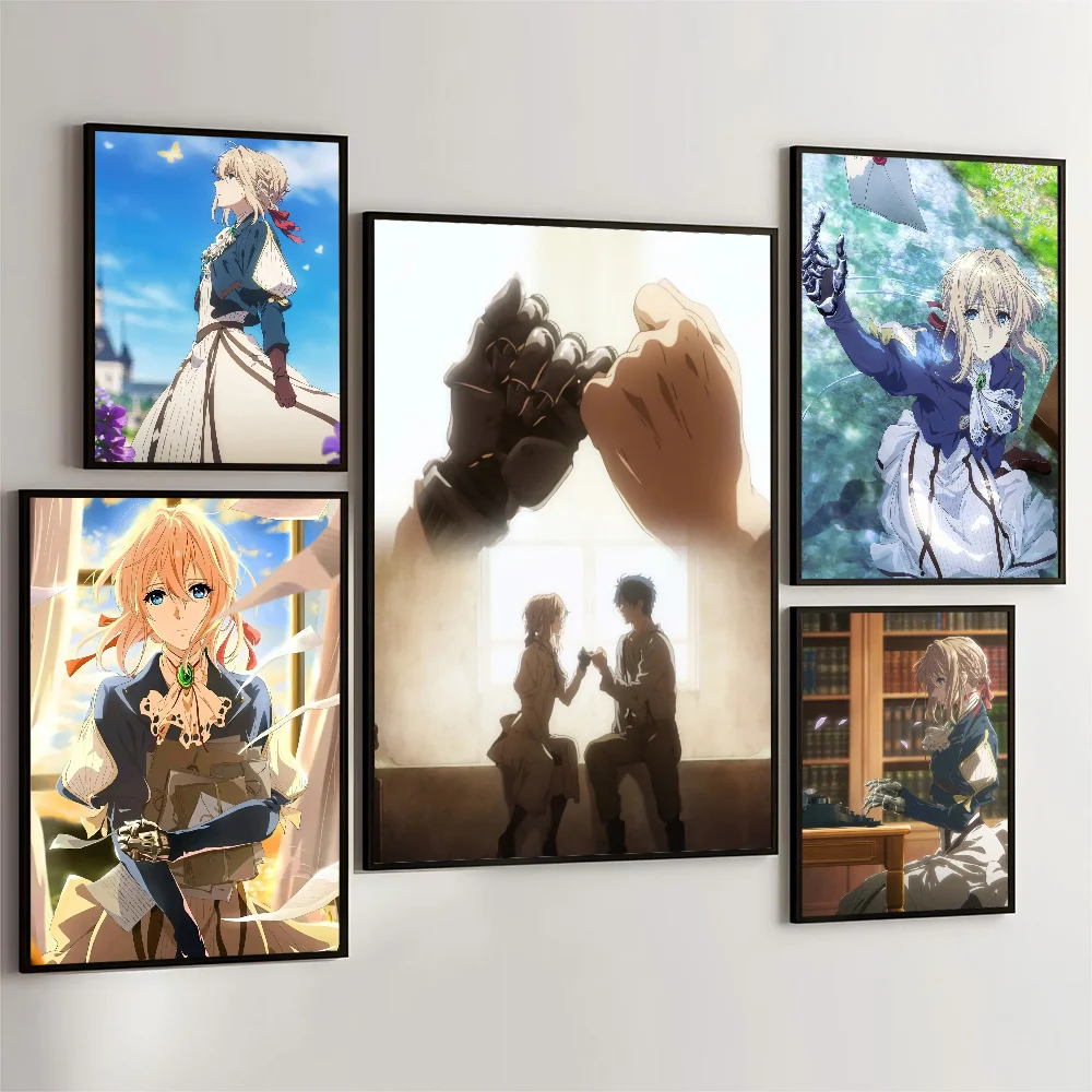 1PC Violet Evergarden Poster Movie Sticky Posters Retro Kraft Paper Sticker DIY Room Bar Cafe Aesthetic Art Wall Painting