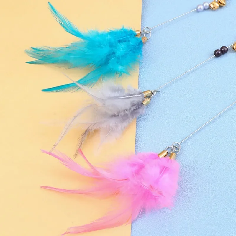 Cat Toys Feather Cats Teaser Stick Cat Toys Interactive Long Handle Cats Teaser Toy with Bell Feather Teasing Toy Pet Products