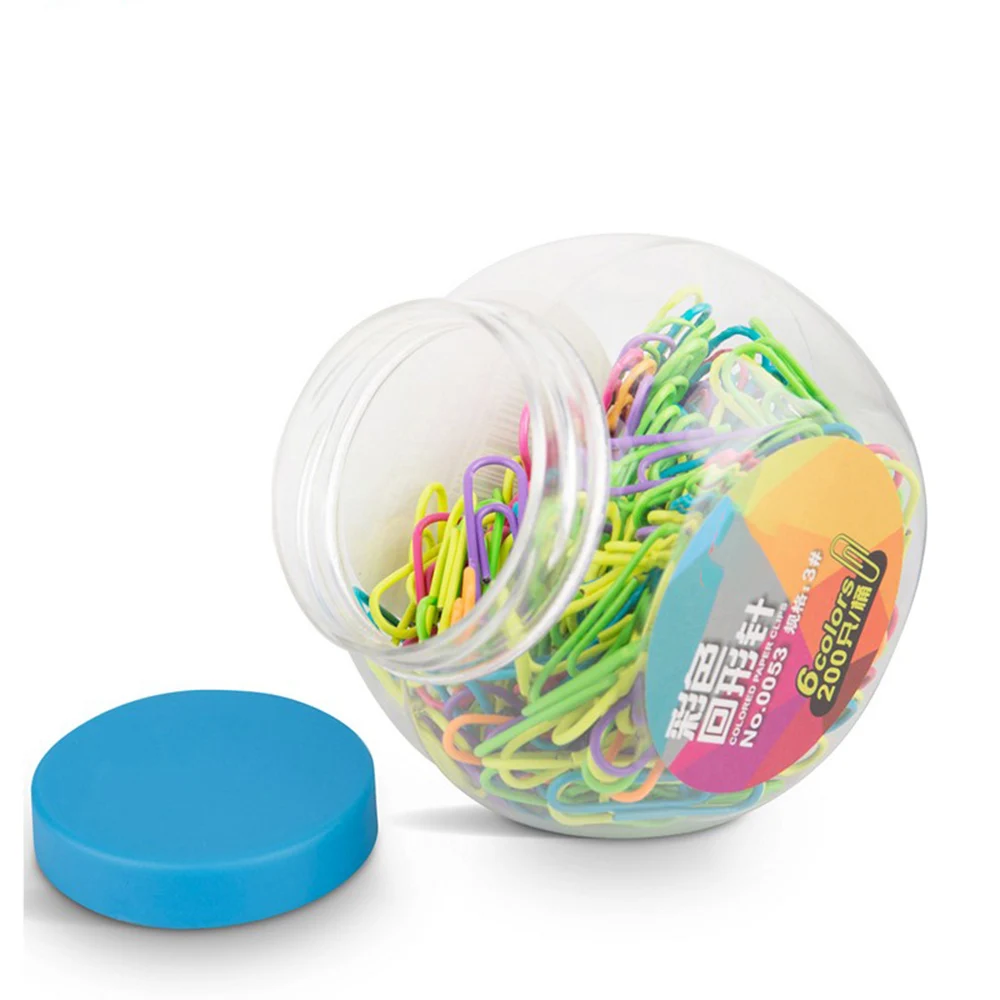 Creative 200pcs/box Six Candy Colors Metal Clips Korean Stationery Paper Clips Pin Binding School Office Supplies Clips