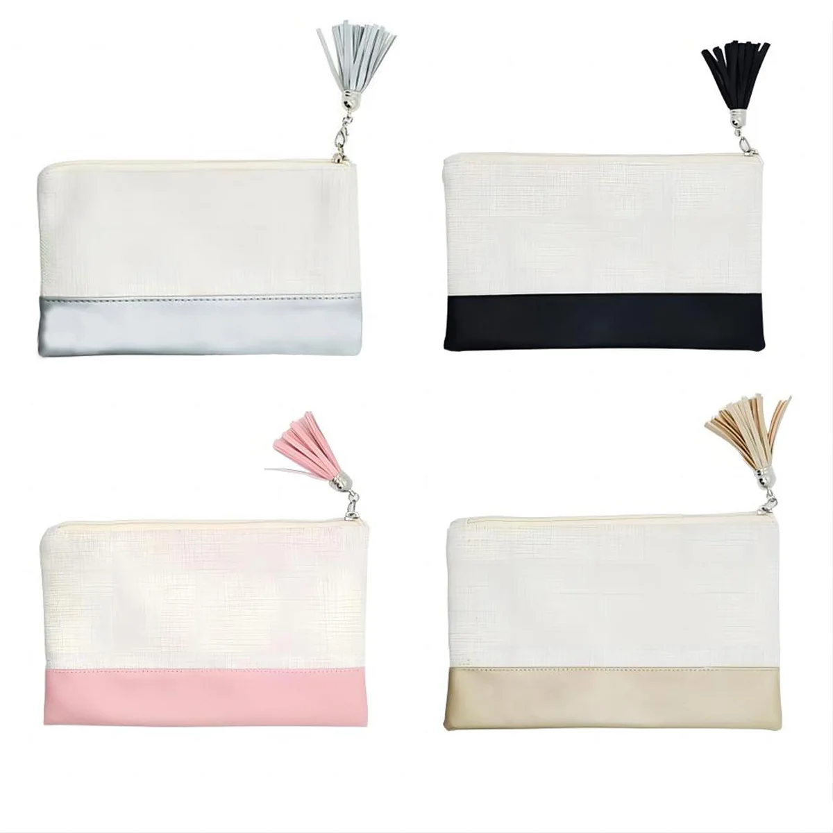 Thermal Sublimation Blank Linen Storage Bag With Zipper Heat Transfer Coin Bag Small Cosmetic Bag With Fringe