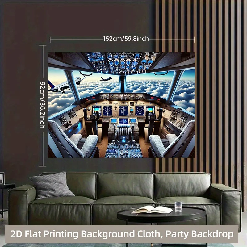 Airplane Cockpit Clouds Tapestry,Aviation Theme with Instrument Panels,Pilot Wall Art for Birthday Party and Home Decor