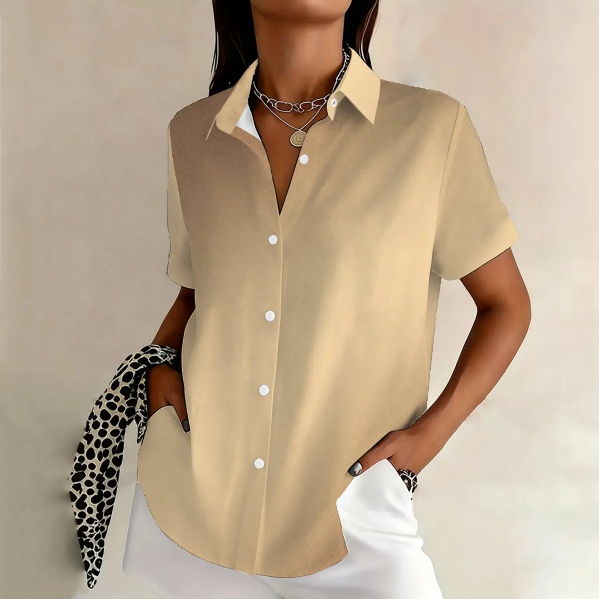 

Fashion women's plus-size short-sleeve shirt, retro gradient series, simple and elegant, suitable for fashion gatherings