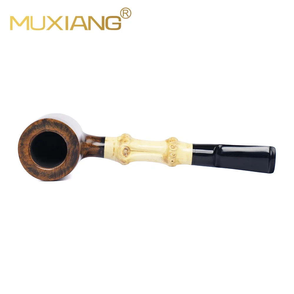 MUXIANG Handmade Poker Briar Wood Tobacco Pipe Bamboo Joint Acrylic Stem 3mm Filter Custom Name Engraving Gift For Father