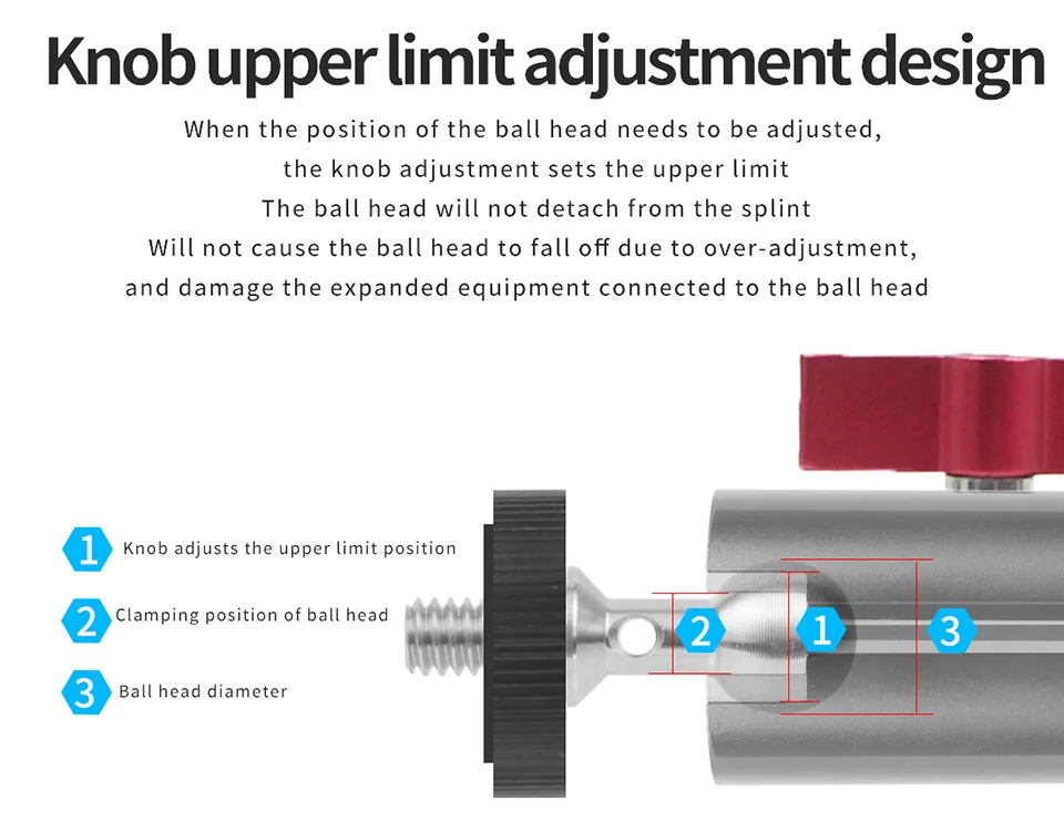 360-Stativ-Adapter für Magic Arm, Dual-Kugelkopf, 1/4 Zoll Schraube, Gelenkanschluss für Kamerakäfig, Monitorständer, LED-Lichthalter – Detail 8