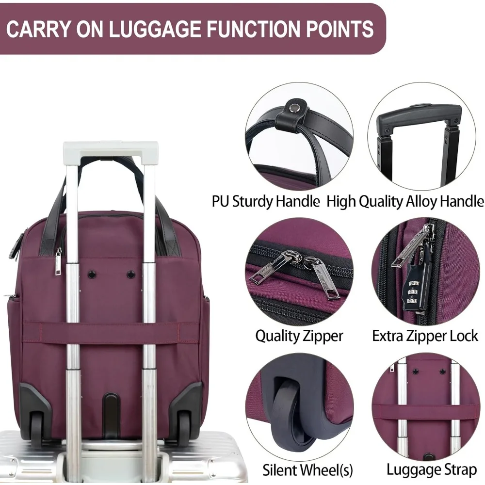 Lightweight Multi-functional Rolling Carry-On Bag with Wheels - 16 Weekender for Overnight Travel Needs