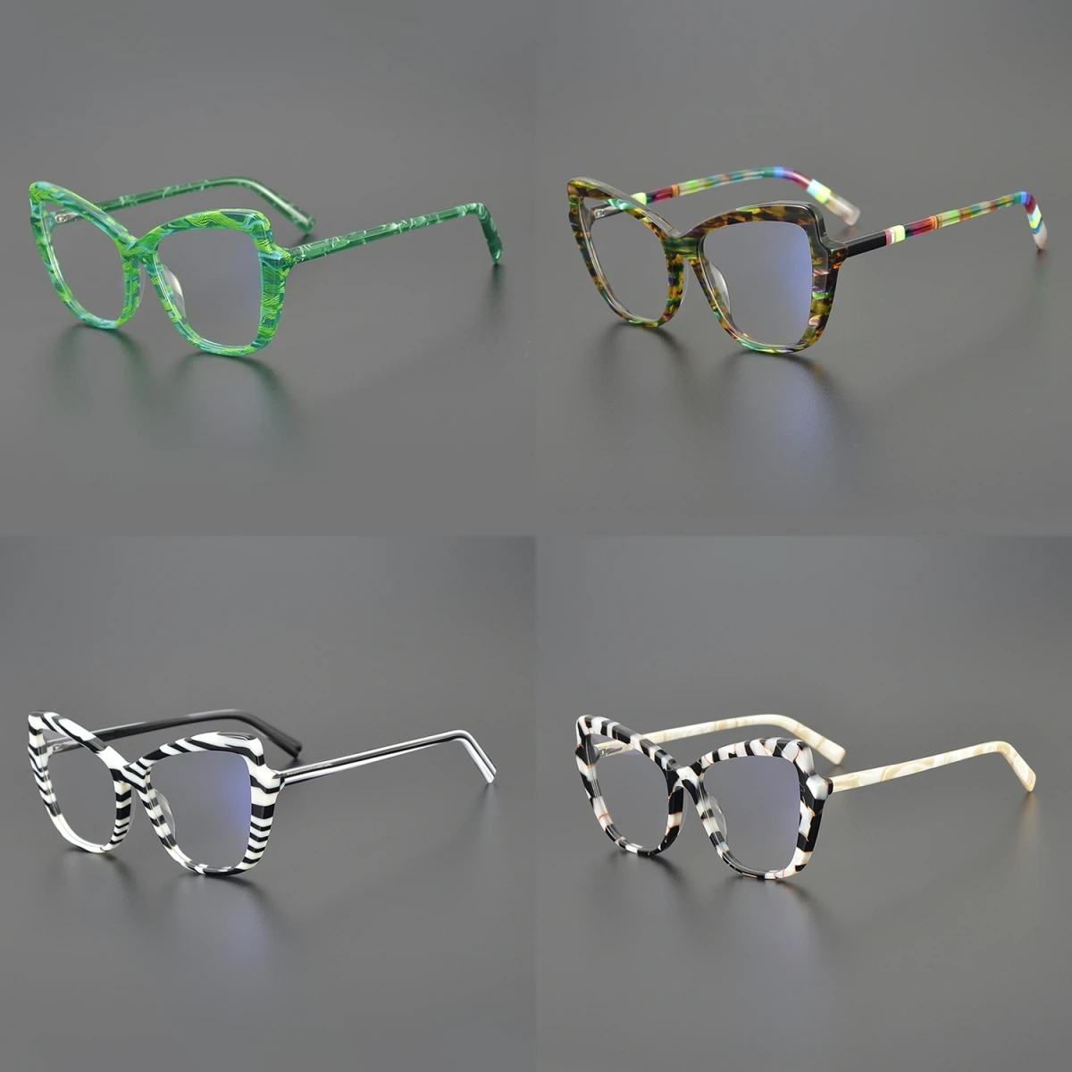 MCYFC Cat Eye Acetate Glasses Frame for Women White Green Full Rime Myopia Eyeglasses Frame Split Joint Western Style Glasses