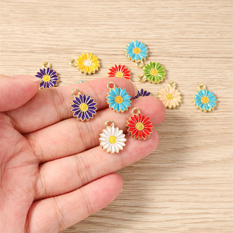 10 Stück 13 x 16 mm niedliche bunte Emaille-Blumenanhänger für die Herstellung von Ohrringen, Halsketten, Armbändern, DIY-Handwerk, Schmuckzubehör – Detail 3