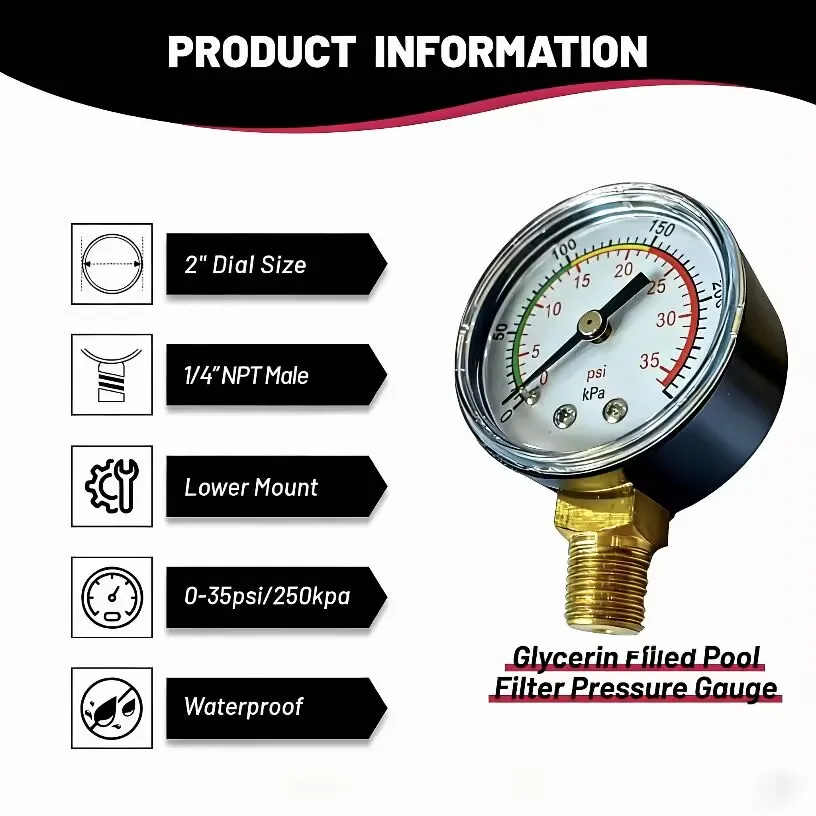 Sand Filter Pressure Gauge 0-35 PSI Accurate Bottom Mount Water Gauge for Swimming Pool Spa view 3
