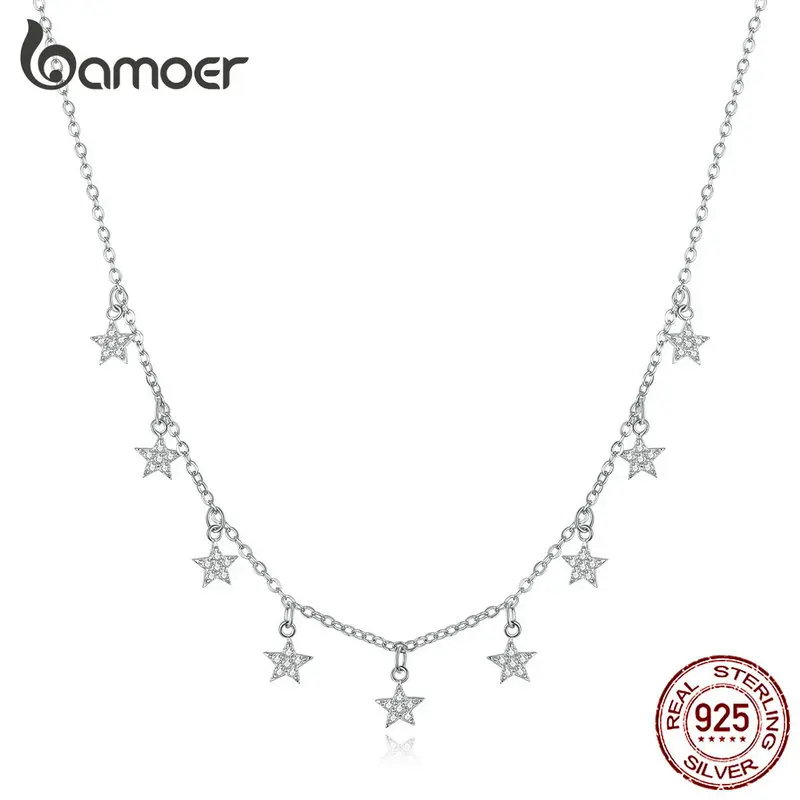 

Bamoer, Стерлинговое Серебро 925 пробы, стекируемые звезды, колье, короткое колье цепь, ожерелье для женщин, свадебные помолвки, ювелирные украшения BSN116
