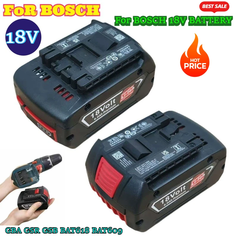 

NEW 18V 10Ah Rechargeable Li-Ion Battery for Bosch 18V Power Tool Backup 6000mah Portable Replacement BAT609 Indicator Light