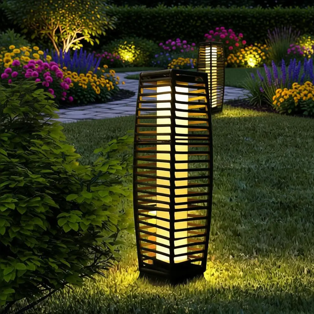 

Уличный напольный светильник, водонепроницаемый фонарь, уличный светильник на солнечной энергии из полимерного ротанга, всепогодный светильник для террасы из ротанга