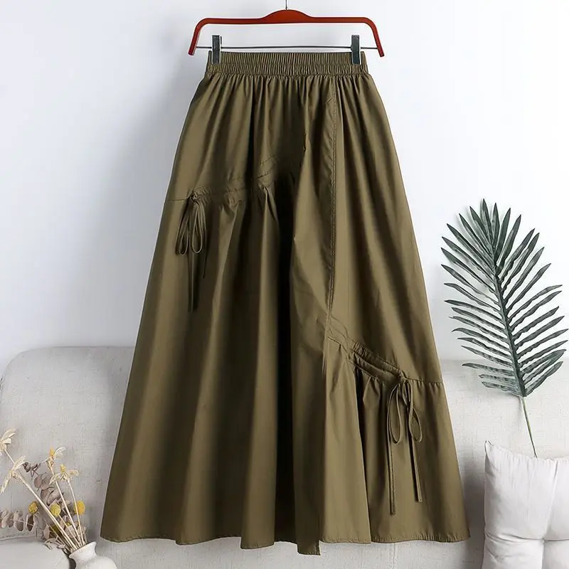 5 Colors Midi Skirts Women Summer Irregular Literary Design Loose Office Lady Pure Basic Temperament A-line All-match High Waist