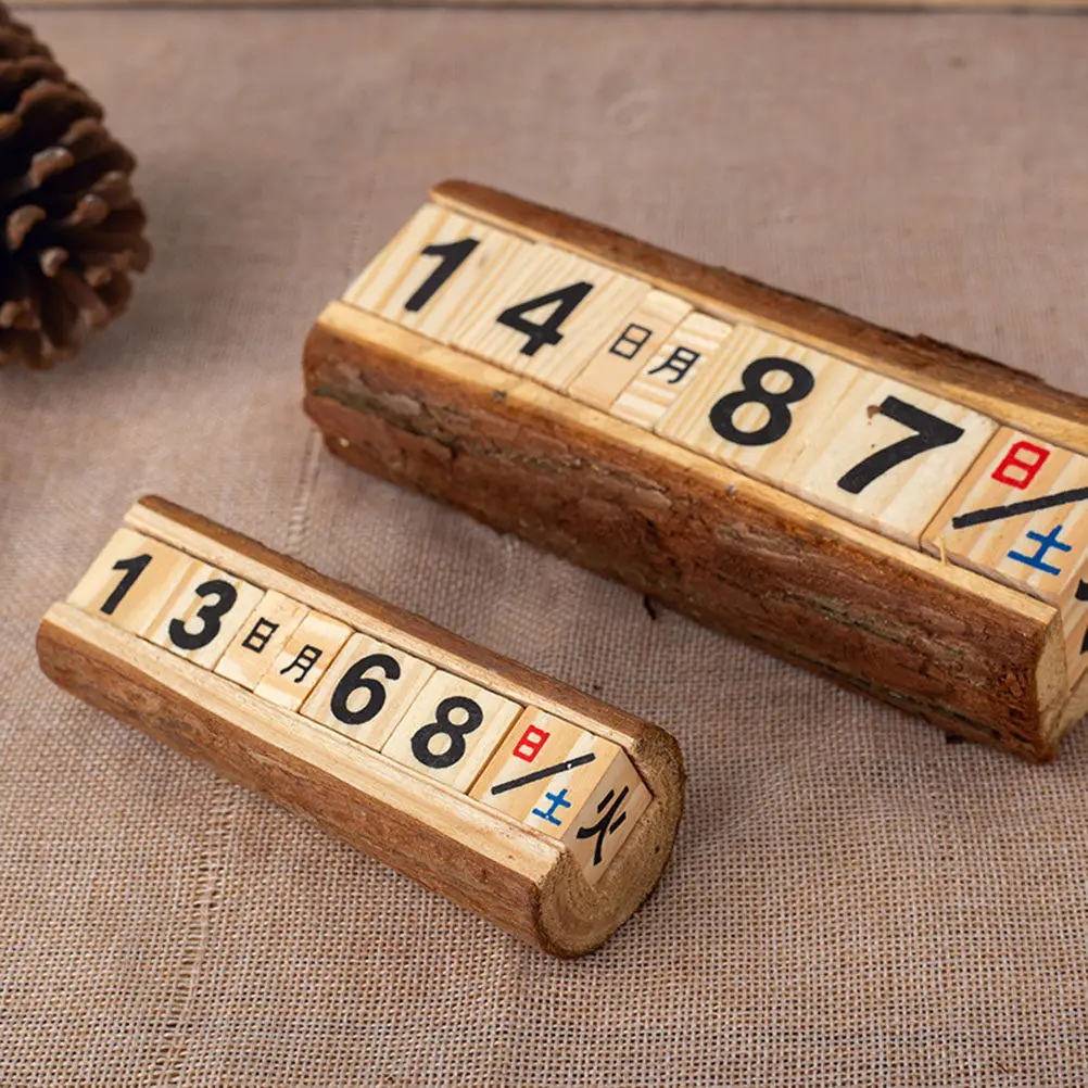 

2Pcs Wooden Date Display Chic Perpetual Calendar Ornament Smooth Edges Wooden Material Desk Decoration Ideal Gift for Family