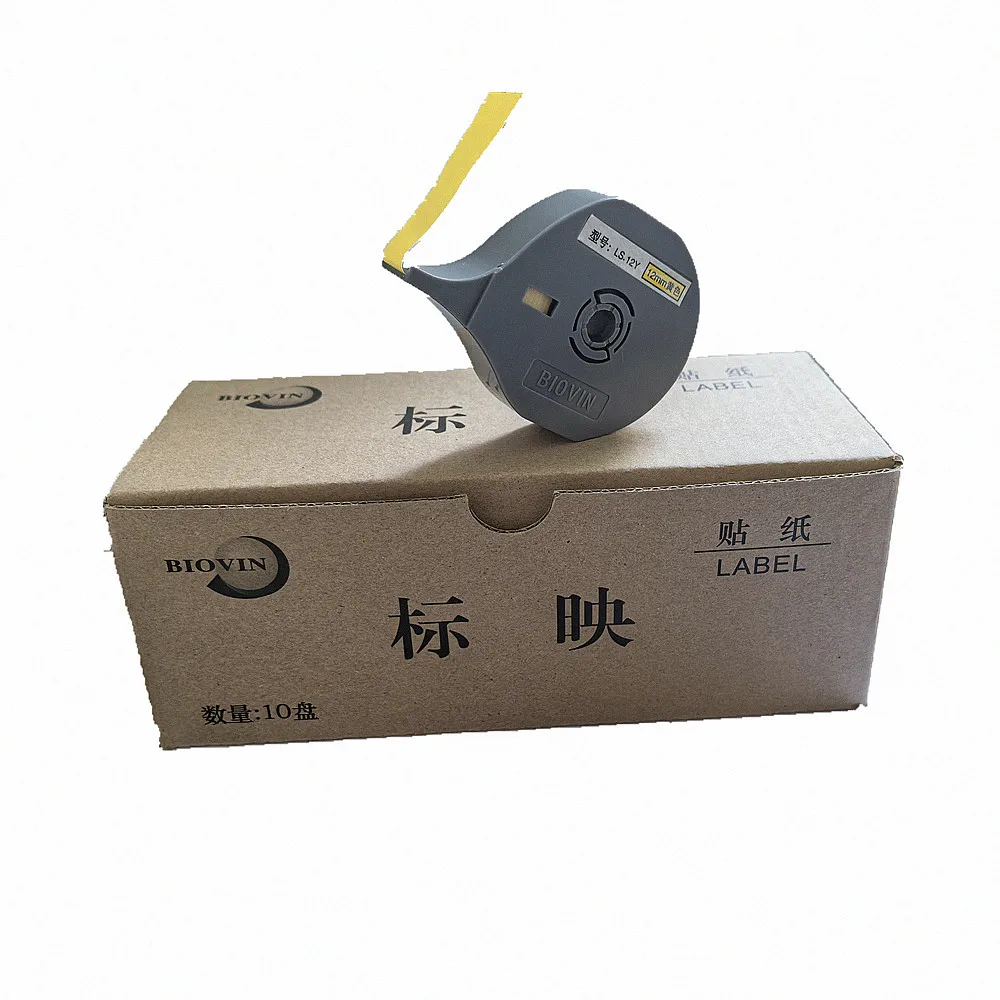 10 PCS Original BIOVIN Label Stickers LS-12Y(12mm+Yellow) For Cable ID Printer S650,S700E,S710E,S100T Free Shipping