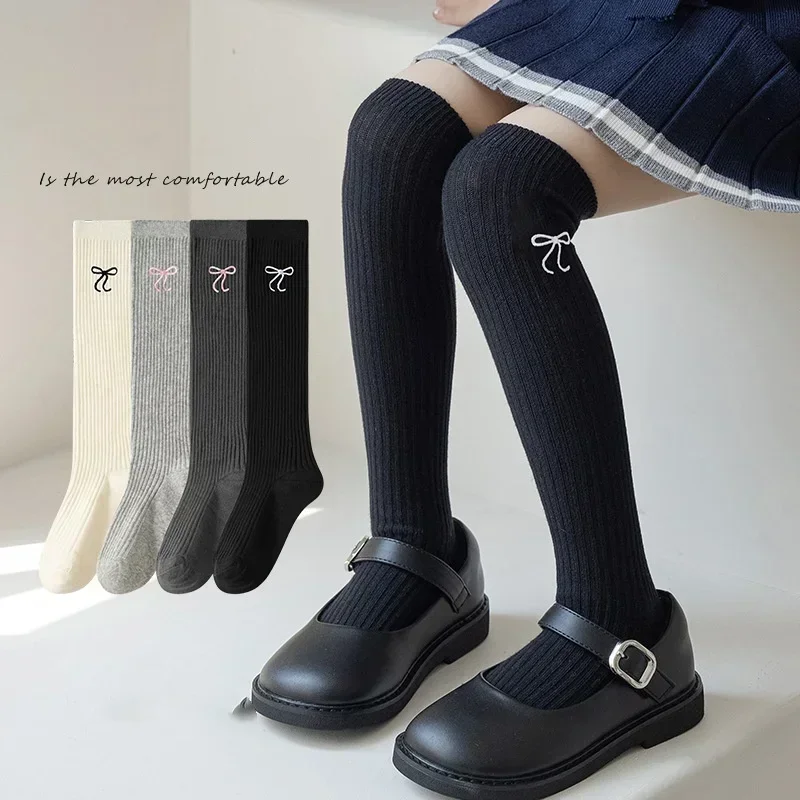 

Cute Kids Girl Legging Stocking Sock INS Simplicity Sweet Embroidery Bow Knee High Sock Spring Autumn Soft Cotton Sock