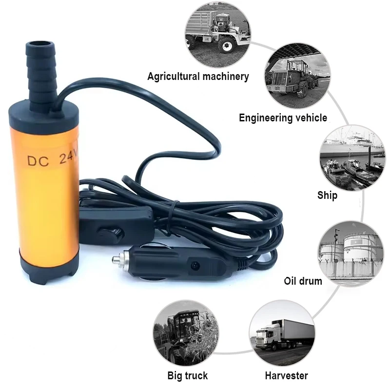 Mini Submersible Diesel Fuel Transfer Water Oil Suction Pump 51MM Aluminum Alloy DC 12V 24V 30L/Min 25W Car Cigarette Lighter