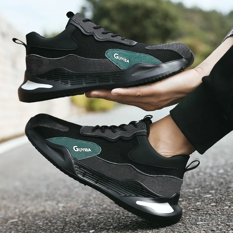 Sapatos de segurança masculinos biqueira de aço sola macia tênis masculinos à prova dwaterproof água respirável calçado de segurança com proteção anti resistente ao desgaste