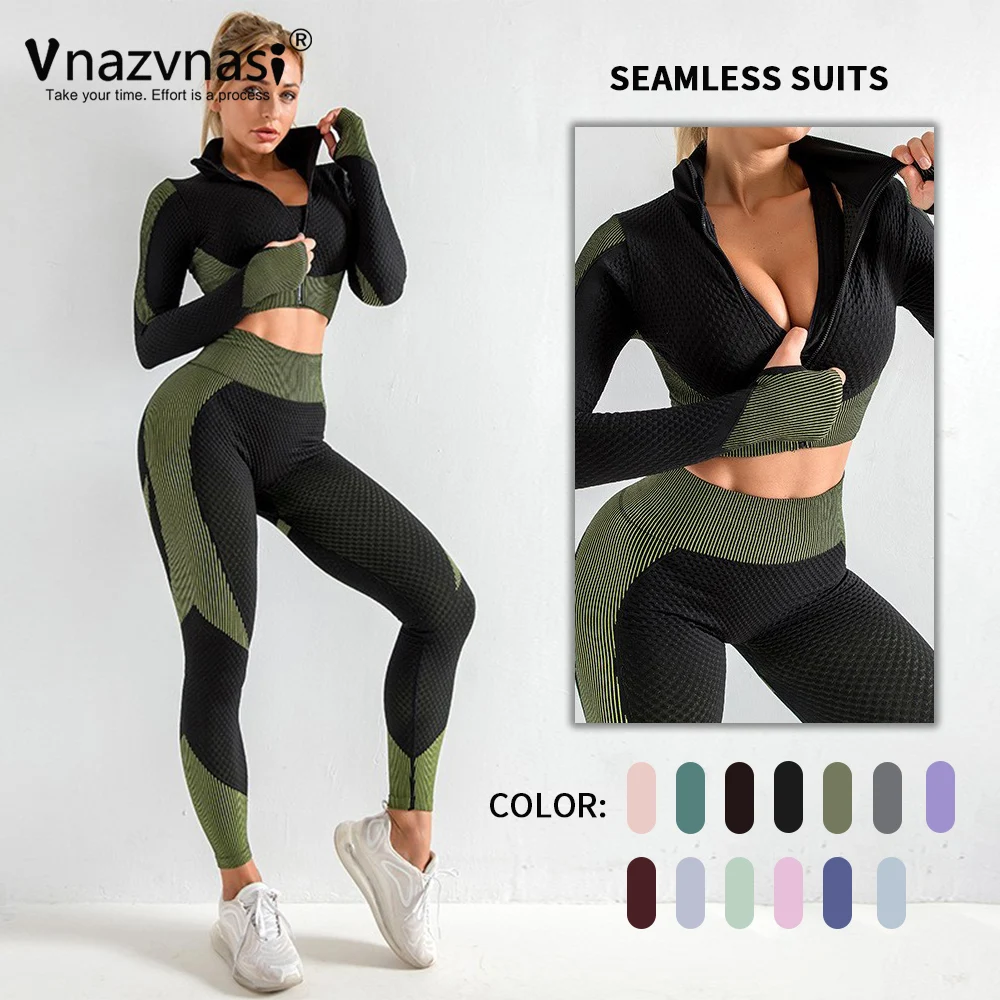 

Vnazvnasi 2 Pcs Seamless Sports Suit Push Up Tights Quick-drying Yoga Sets for Fitness Workout Clothes Sportswear for Gym Outfit