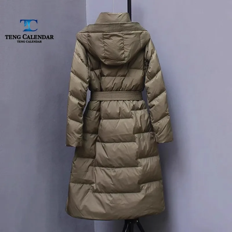 Long Down Jacket for Women, Knee Length, Warmth, Slim Fit, Slimming Temperament, Trendy Hooded Jacket, New Winter Collection, 20