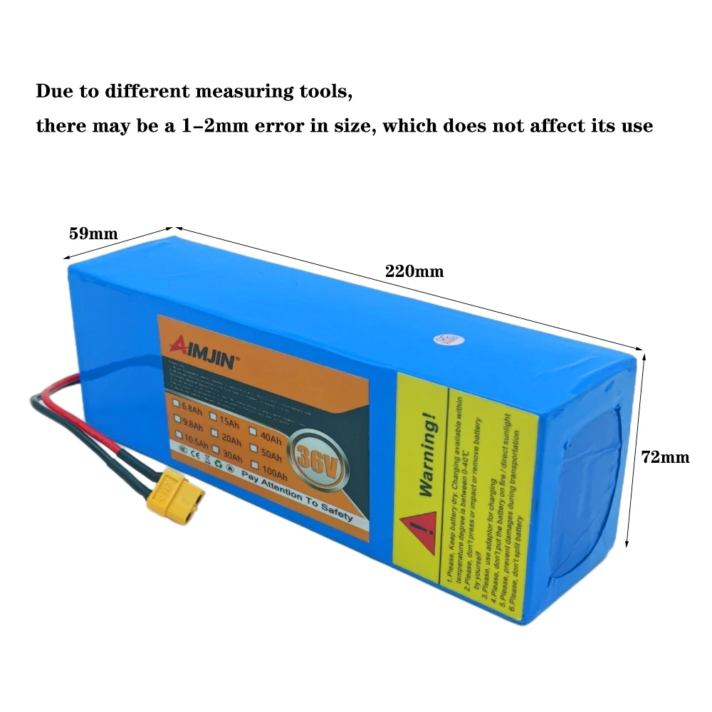 36V 10.5Ah 21700 Lithium Battery Pack Rechargeable Battery with BMS Charger 10S2P For fishing bicycle Large Capacity Batteries
