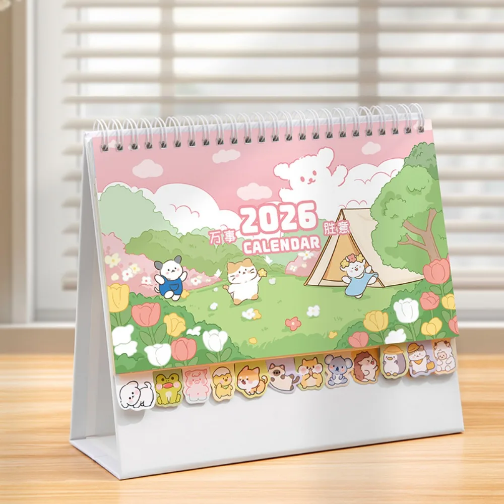 

Настольный календарь-ежедневник 2026 с мультяшными животными, на спирали, для просмотра одного месяца, для заметок и планирования учебы