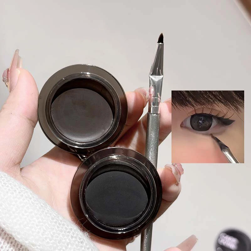 Crema delineadora de ojos negra, marrón y negra, tinte de maquillaje de ojos Natural de secado rápido con pincel, cosméticos delineadores de ojos de larga duración resistentes al agua