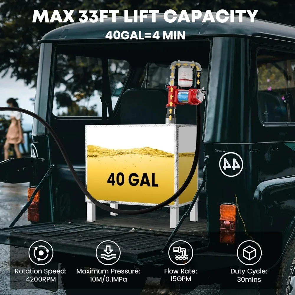 الأفضل - مضخة نقل الوقود، مضخة نقل 15 جرام في الدقيقة 12 فولت مع خرطوم تفريغ وفوهة أوتوماتيكية، حديد مصبوب عالي التحمل للديزل