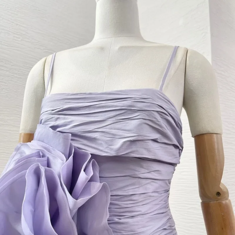 Abito estivo da donna viola viola senza schienale con fiori Appliqued Mini Chic ed elegante per i nuovi arrivi del 2024