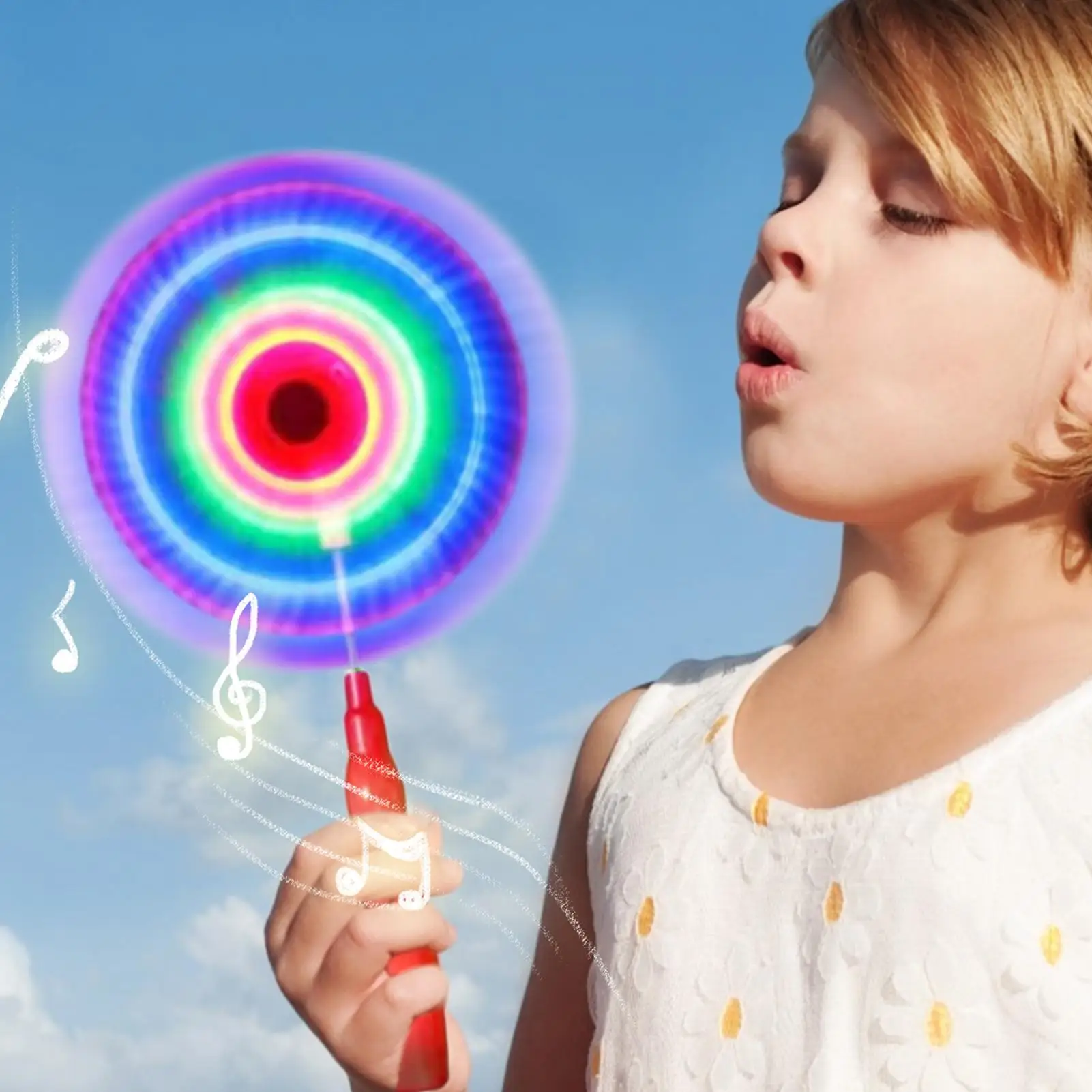 LED Light Up S pinning Windmill Toy Flashing Music Pinwheel Wand, Colorful Rotating Glow Stick For Kids Party Outdoor Garden