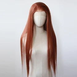 Ginger Brown Synthetic Lace Front Wig Long Straight Copper Red Lace Front Synthetic Wig Pre Plucked Heat Resistant Fiber Hair