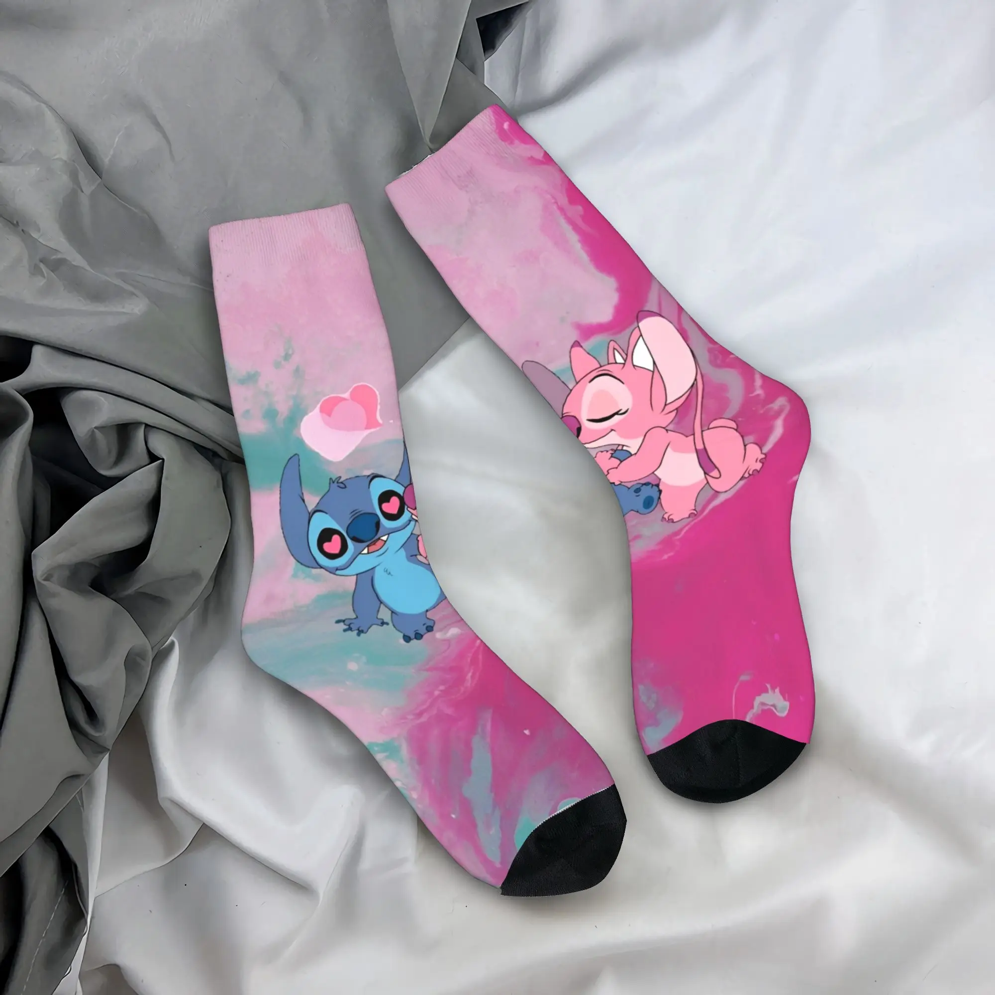 

Носки на День святого Валентина с изображением Стича и Ангела, повседневные дышащие носки для мужчин, весенние носки для велоспорта, нескользящие, подарок